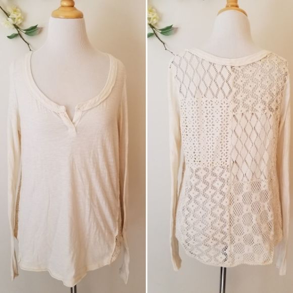 Free People Tops - Free People Patches of Lace Henley Top Ivory M
